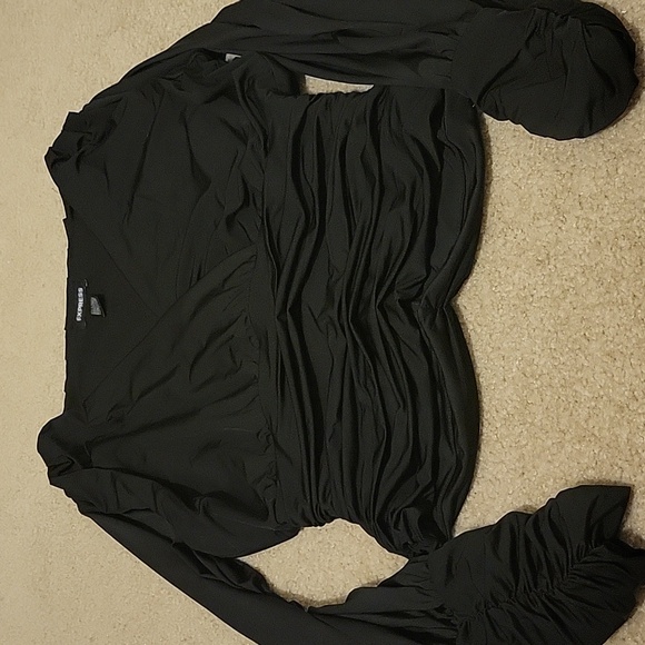 Express Black V Neck Ruched Long Sleeve Blouse - Picture 9 of 13